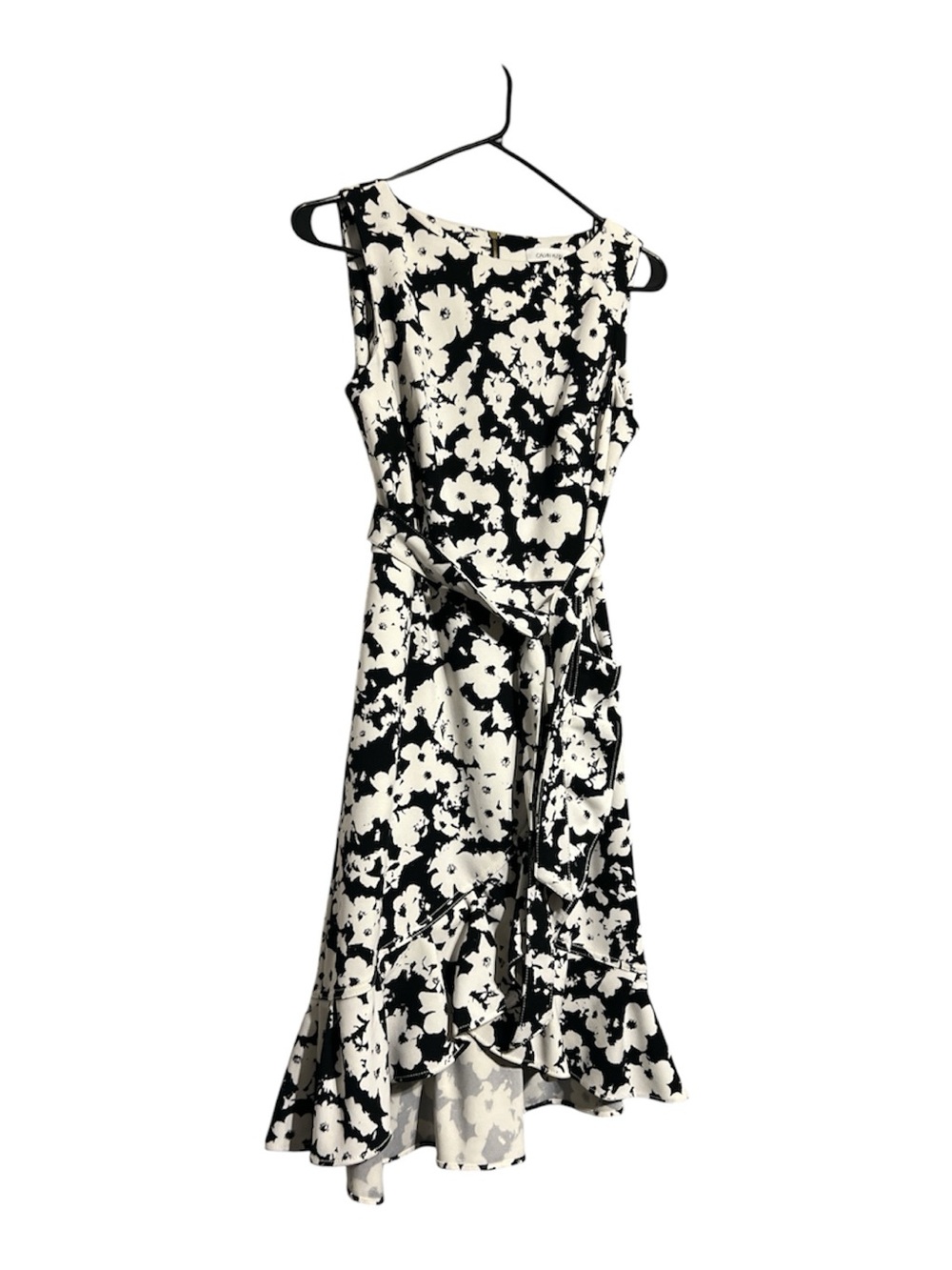 Calvin Klein Black and White Floral High-Low Dress